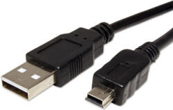 USB kábel (2.0), USB A hím - miniUSB hím, 1m, fekete