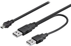Logo USB kábel (2.0), 2x USB A hím - miniUSB hím, 0, 6m, fekete, buborékcsomagolás