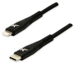 Logo USB kábel (2.0), USB C hím - Apple Lightning hím, 2m, MFi tanúsítás, 5V/3A, fekete, doboz, nejlonfonat, alumínium
