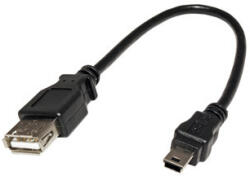 USB kábel (2.0), miniUSB hím - USB A csatlakozó, 0, 2 m, fekete
