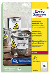 Avery Zweckform címkék 63, 5 mm x 33, 9 mm, A4, fehér, 24 címke, rendkívül tartós, 20 db-os csomagolásban, L4773-20, lézernyomtatókhoz és nyomtatókhoz