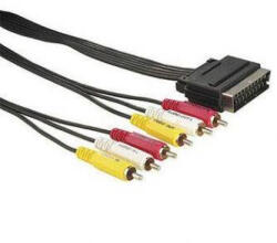 Videokábel SCART hím - 6x CINCH hím, 5m, fekete