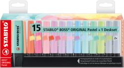 STABILO Boss Original Pastel szövegkiemelő, 15 szín / készlet, asztali tartó (SW7015025)