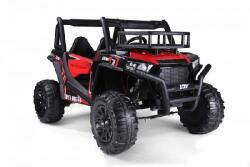  Elektromos autó UTV 24V, piros, két üléses, 2 x 200 W motor, EVA kerekek, lengéscsillapított kerekek, elektromos fék, kárpitozott ülés, USB, AUX, 2, 4 GHz-es távirányítóval