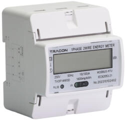 TRACON LCD kijelzésű fogyasztásmérő, közvetlen, MODBUS, 1F, 4 modul, 230VAC / 10(100)A (TVOF14MOD) (TVOF14MOD)