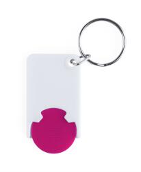 Kulcstartó bevásárlókocsi érmével műanyag fekete test - pink érme 28 x 51 x 4 mm