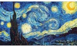  Számos festővászon keretben festékkel és ecsettel Van Gogh Csillagos éj 30x40 cm (W3630) (W3630)