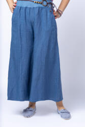Shopika Fusta pantalon albastru jeans casual, din in, cu o curea fancy Albastru Talie unica