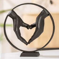  Gyönyörű kovácsolt vas szívet formázó kéz szobor antik barna színben 23cm Heart hands
