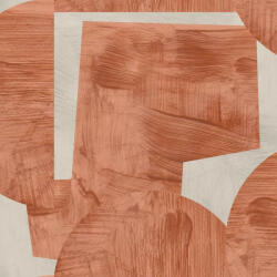  Absztrakt geometrikus műalkotás! Festett félkörök és négyzetek átfedése narancs terrakotta és fémes szürkésbézs tónus tapéta (65456)