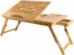  Masuta bambus pentru mic dejun sau laptop ajustabila, 2 ventilatoare, din lemn 62, 5 / 34, 5 / 26cm Suport laptop, tablet