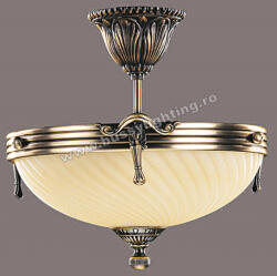 Bussy Lighting Lustra Omega cu Diam 33 cm, Desing Clasic, Finisaj Bronz Antic, Abajur Crem - Bussy Lighting 3035-52-42A