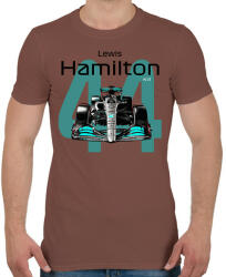 printfashion Lewis Hamilton 44 autóversenyző - fekete felirat - Férfi póló - Mogyoróbarna (16043249)