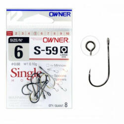 Owner Hooks 51580 S-59 2 Szakállas, Füles Egyágú Ragadozóhalas Horog 8db (51580-002)