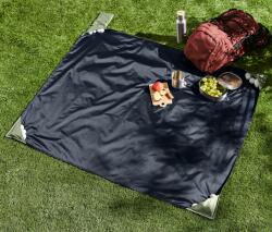 Tchibo Mini pikniktakaró Sötétkék takaró világoszöld sarkokkal A tasak világoszöld, sötétkék nyomott mintával