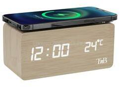 T'nB JOY fa borítású, LED kijelzős ébresztőóra vezeték nélküli töltővel (TNB112175) (TNB112175)