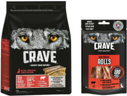 Crave Crave 15% reducere! 2, 8kg hrană uscată + 8x59g High Protein Rulouri - Osoasă & cereale ancestrale 2, 8 kg 8 x 50 g Rolls Vită