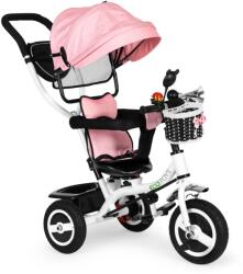  Tolható, háromkerekű bicikli 360°-ban forgatható üléssel, napellenzővel, fehér-rózsaszín - webszazas - 28 900 Ft