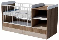  Lili Trio 3in1 baba kombi kiságy 120×70 cm ágyneműtartóval - Sötét sonoma/fehér/desmond (ezüst tölgy)