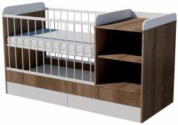 Kinder Mobel Lili Duo 3in1 baba kombi kiságy 120×60 cm ágyneműtartóval - Sötét sonoma/fehér