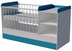  Lili Duo 3in1 baba kombi kiságy 120×70 cm ágyneműtartóval - Fehér/kék