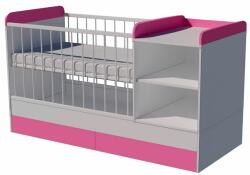 Kinder Mobel Lili Duo 3in1 baba kombi kiságy 120×60 cm ágyneműtartóval - Fehér/rózsaszín