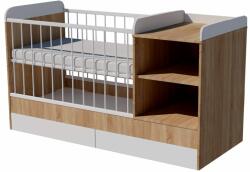  Lili Duo 3in1 baba kombi kiságy 120×60 cm ágyneműtartóval - Világos sonoma/fehér