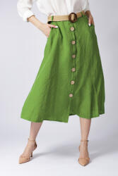 Shopika Fusta A-line din in, cu nasturi si o curea fancy, verde olive Verde Talie unica