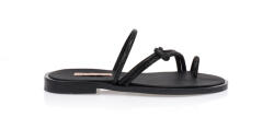 Tsoukalas Sandale negre lucrate manual din piele regenerată cu design cu inel și barete multiple cu strasuri