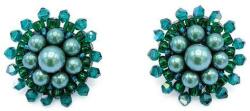 Zia Fashion Cercei eleganti rotunzi verzi cu perle si cristale, surub otel inoxidabil, Grace, Corizmi