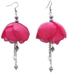 Zia Fashion Cercei lungi cu flori din voal culoarea roz aprins, perle, cristale si inox, Balerina, Corizmi