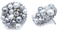 Zia Fashion Cercei eleganti rotunzi alb argintii cu perle si cristale, Sparkle, Corizmi