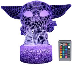 YWX 3D Éjszakai fény, távirányító, 16 vezérelhető szín, 7 színes érintés, 4 mód, Baby Yoda modell, USB, többszínű (3DXYD-MY1635)