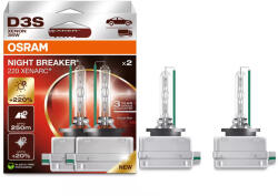 OSRAM Xenarc Night Breaker +220% D3S xenon fényszórólámpa, akár 220% fényerő, 3200 lumen, 4400 K, 250 méteres fénykéve, környezetbarát csomagolás, PK32d-5, 66340XN2-2HB, 2 darab/csomag (66340XN2)