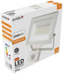 Avide LED Reflektor Slim SMD 50W NW 4000K Mozgásérzékelős PIR Fehér (ABLRFLNW-50W-PIR-W)