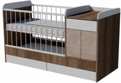  Bogi Trio 3in1 baba kombi kiságy 120×60 cm ágyneműtartóval - Sötét sonoma/fehér/desmond (ezüst tölgy)