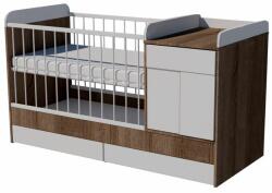  Bogi Duo 3in1 baba kombi kiságy 120×70 cm ágyneműtartóval - Sötét sonoma/fehér