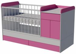 Kinder Mobel Bogi Duo 3in1 baba kombi kiságy 120×70 cm ágyneműtartóval - Fehér/rózsaszín