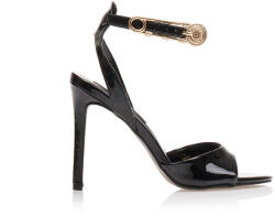Tsoukalas Sandale cu toc Negre aspect lucios cu cataramă aurie la gleznă - tsoukalas-shoes - 163,63 RON