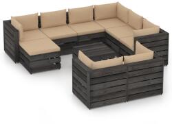 vidaXL Set mobilier de grădină cu perne, 10 piese, gri, lemn tratat (3068411)