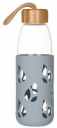  Pebbly Láhev , PKV-002, skleněná, 550 ml, šedý silikonový obal, bambusový uzávěr, 7 x 7 x 21 cm