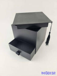 Ballagó kalap fiókos papírdoboz virágbox 16x16x16 cm - Fekete