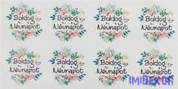  Boldog névnapot matrica 24db/A4 lap - Zöld virágos