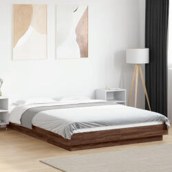 vidaXL barna tölgy színű szerelt fa ágykeret LED-del 140 x 190 cm (3281132) - balena