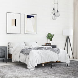 vidaXL füstös tölgy színű szerelt fa és fém ágykeret 120 x 200 cm (3280039) - balena