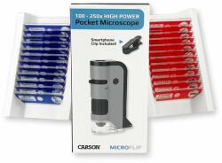 Carson Microscop portabil cu LED si UV, Carson, cu adaptor de smartphone, 24 de lamele pregatite, marire 100-250x, MicroFlip (N00001423_001)