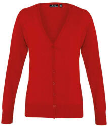 Premier PR697 elől végig gombos V-nyakú finom kötésű Női kardigán Premier, Red-4XL (pr697re-4xl)