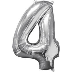 Amscan Балон от фолио - число 4 сребърен 66см
