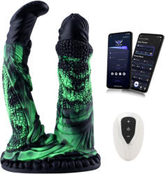 HISMITH WDA039-M-F Wildolo Glow-in-the-dark Liquid Silicone Double Dildo with App 22.7cm Black-Green Vibrator