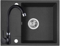 Laveo SRF_713YL - LAVEO RAB MINI 560x440 mini csepptálcás gránit mosogató szemcsés fekete + Lete II álló csaptelep fekete szett (SRF_713YL)